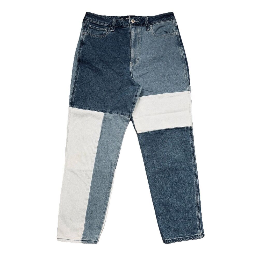 Hollister Ultra High Rise Mom Jeans 11 (30x25.5) Blue Color Block Ankle Juniors